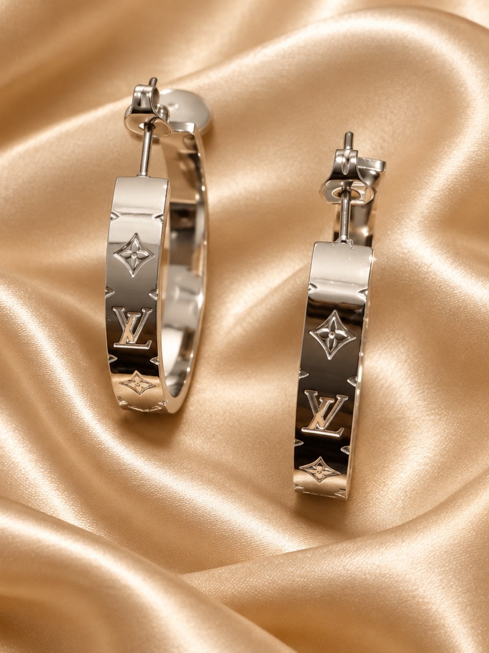 Silver Monogram Engraved Hoop Earrings for Men